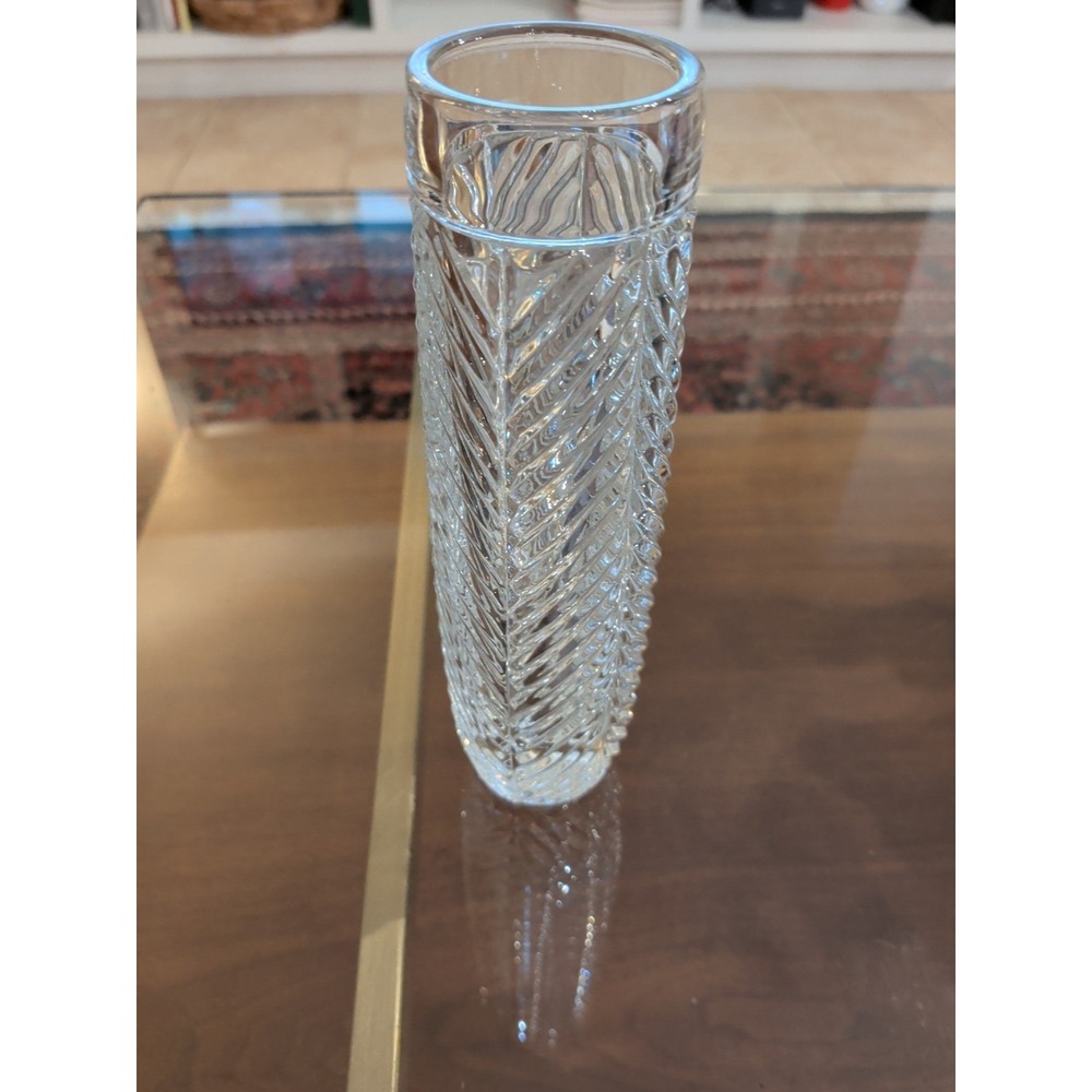 Crystal Ralph Lauren Herringbone Bud Vase, Excellent Condition, 7.5"